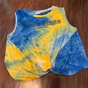 Burn Boot Camp Blue Yellow Tie Dye Twist Hem Workout Tank Top Women’s Medium